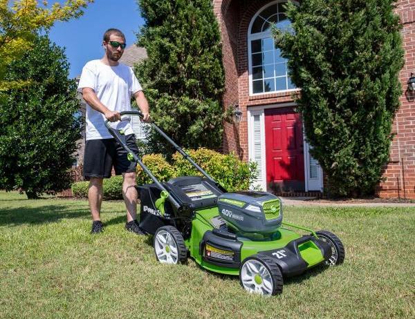 PowerSmith PLM14021H Cordless Lithium-Ion Lawn Mower with LED Headlights